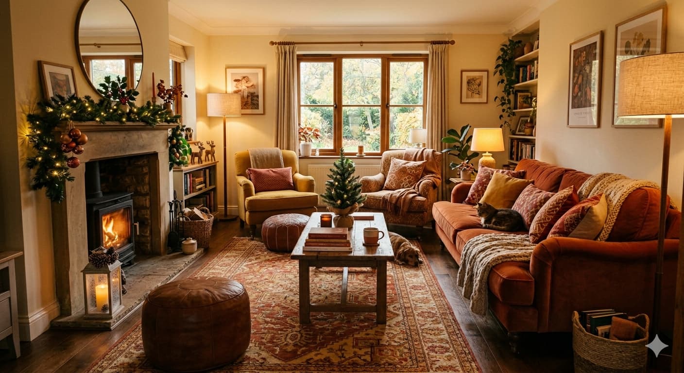 Ein einladendes Wohnzimmer mit warmen Farben